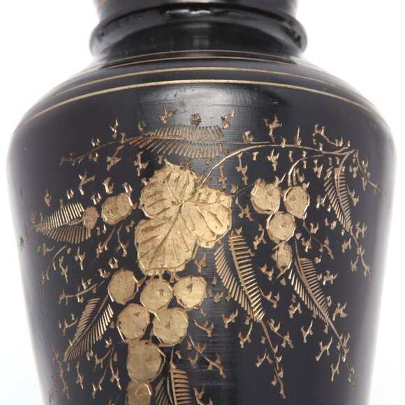 Vintage Brass Etched Aftaba Coffee Tea Pot and Vase Engraved Gold Black India - Picture 12 of 15